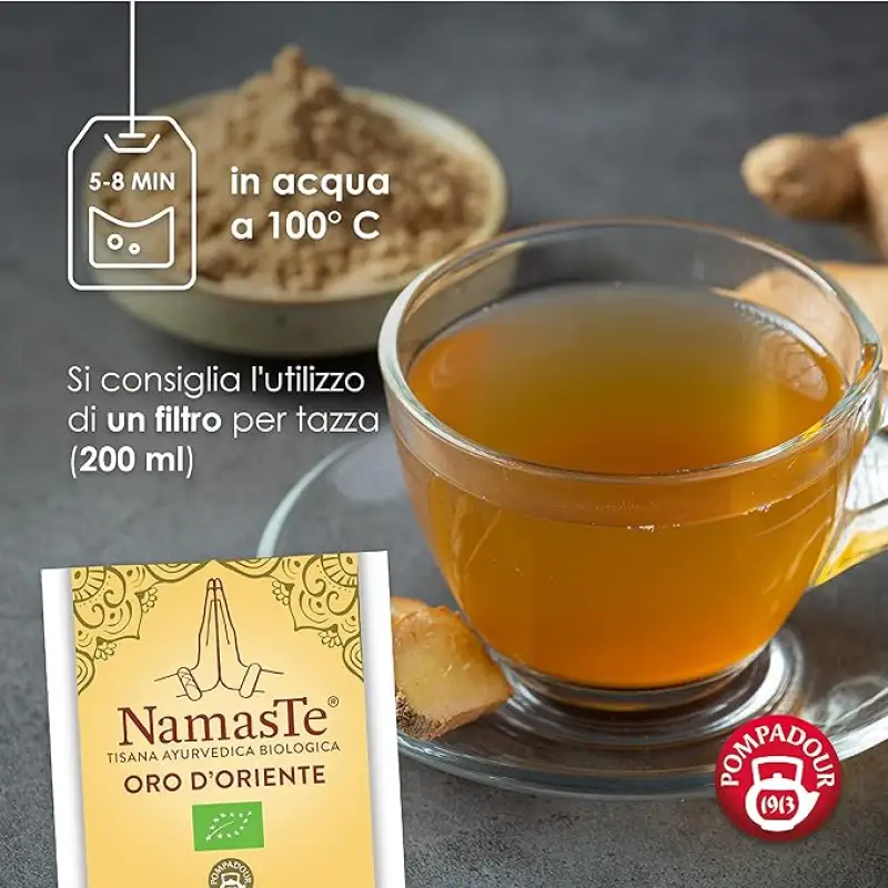 Namaste Pompadour Ceai Organic Ayurvedic din Ierburi Oro D'Oriente 15 x 2 g Bax 6 buc.